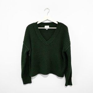 Pink Rose Woman's V-neck Knit Sweater Hunter Green Bohemian Comfy Warm Large